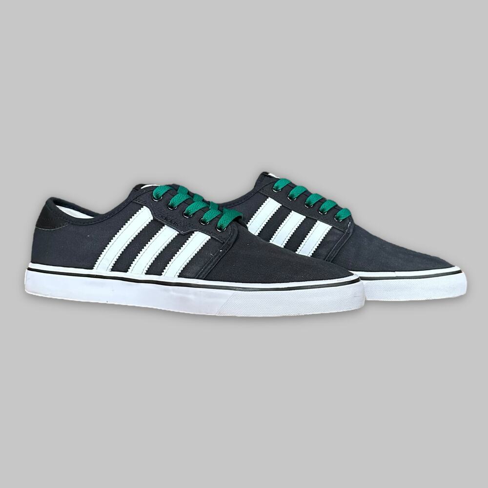 Adidas Seeley Black & White Men’s Sneakers with Green Laces - Size 10